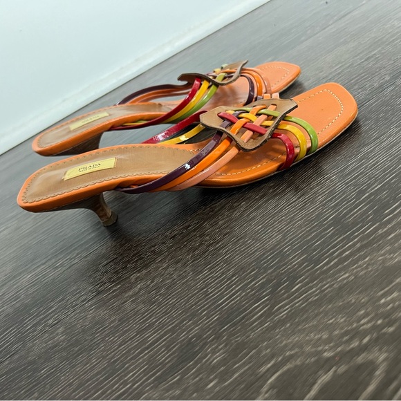 VTG Prada Orange Leather Kitten Heel Sandals with Original Bag - Picture 6 of 10